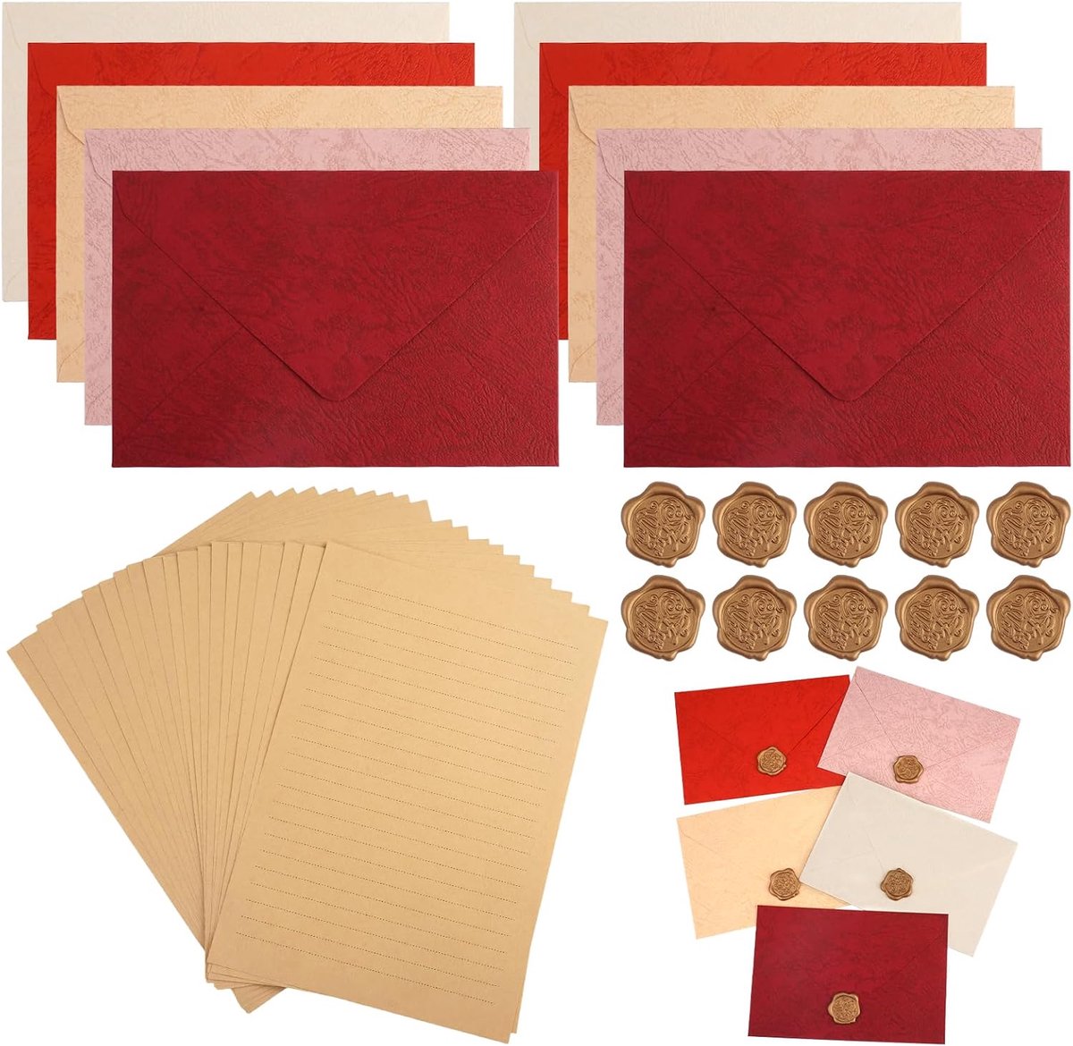 Vintage schrijfpapier A5 - met 10 enveloppen en waszegels - perfect voor brieven en uitnodigingen - ShopVlot