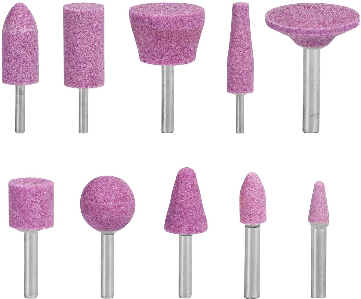 Abrasieve steenpunten set 10 stuks - 6mm schacht - diverse vormen - perfect voor slijpen en polijsten - ShopVlot