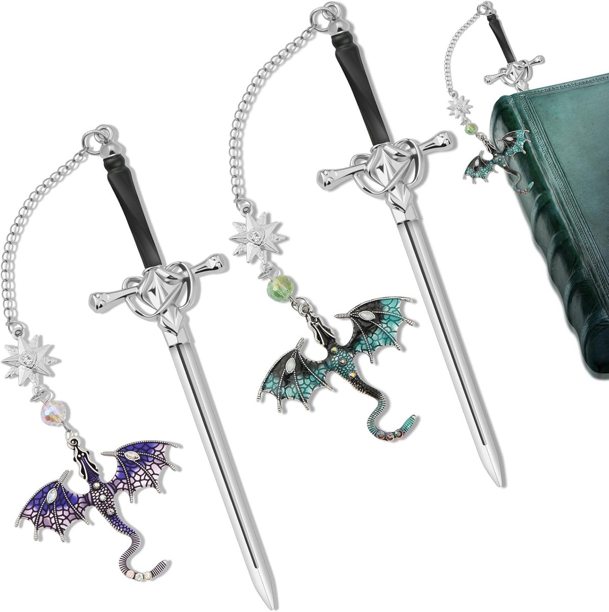 Boekenlegger met zwaard en draak - Set van 2 - Retro fantasy stijl - Perfect voor boekenliefhebbers - ShopVlot