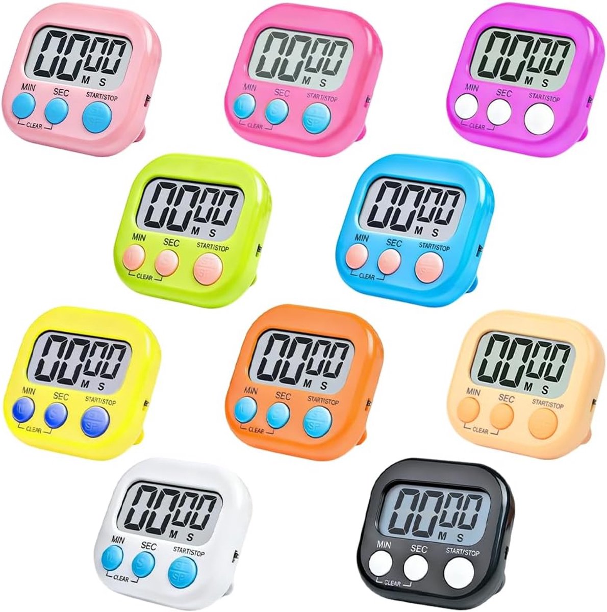digitale eierwekkers 10 stuks - magnetisch - timer met inklapbare standaard - ideaal voor koken - ShopVlot