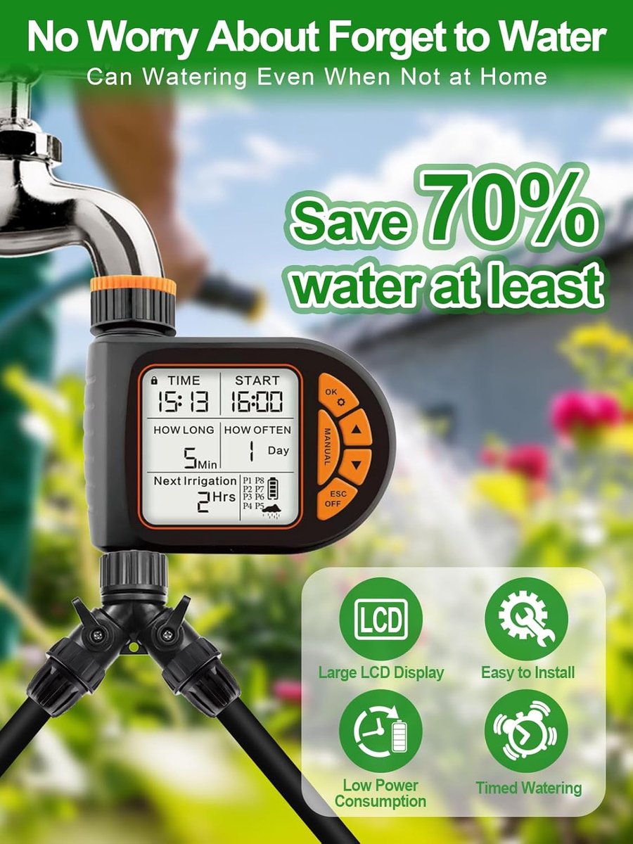 Druppelirrigatieset met Timer - Automatisch Bewateringssysteem - Planten Water Geven - Lekvrij Slotontwerp - 207 Voet - Zwart