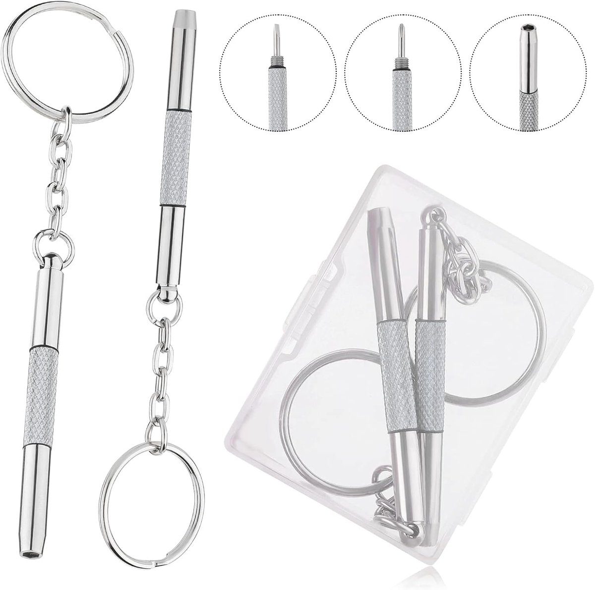 Mini Glas Schroevendraaiers - 3-in-1 Reparatieset - RVS Sleutelhanger - Voor Zonnebrillen en Horloges - SnelShoppen