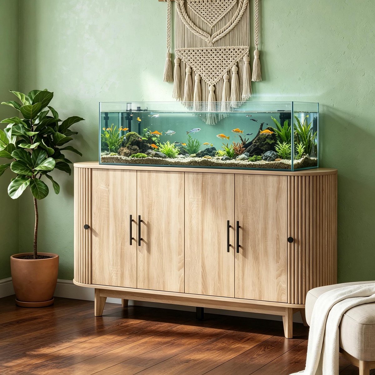 Buffetkast Met 6 Deuren En 2 Verstelbare Planken - Eikenlook Met Zwarte Handgrepen - Voor Woonkamer, Eetkamer En Hal - MDF - 147x40x76 Cm - Crème