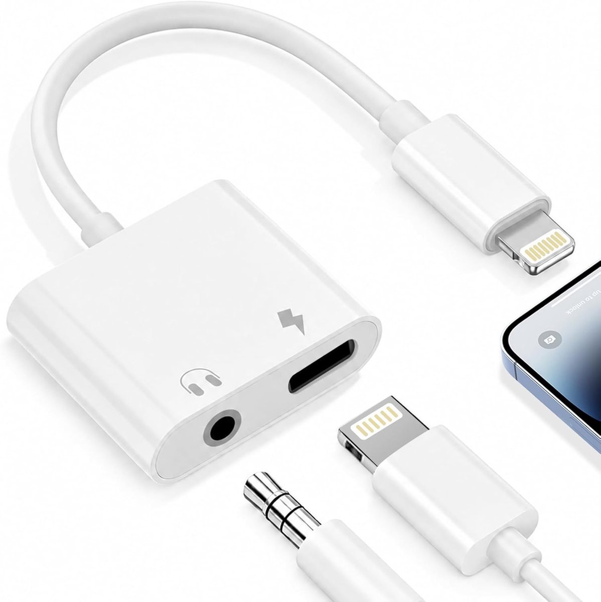 Hoofdtelefoon adapter 3,5 mm - Lightning snellaadpoort - Muziek luisteren en opladen - ShopVlot