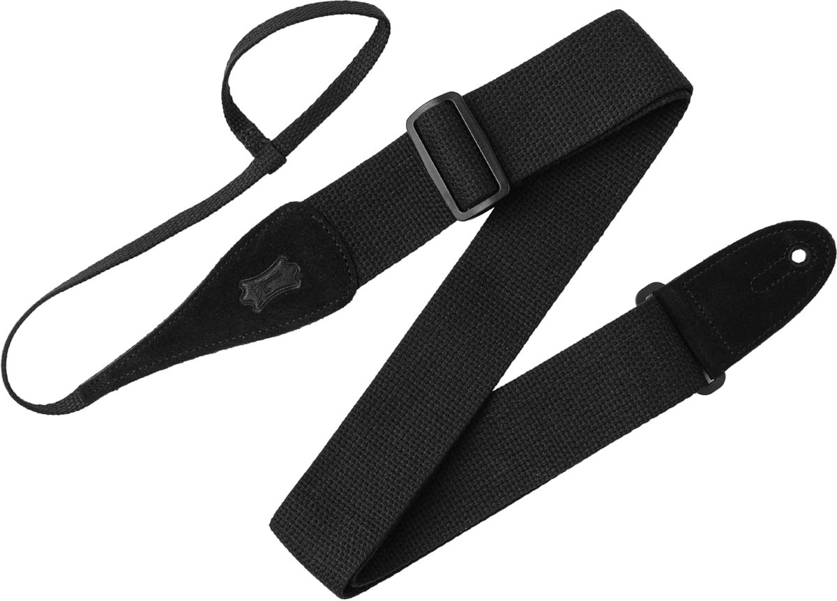 Levy's MC8ABLK Cotton Fabric Guitar Strap 2" with Loop for Main Plate, Black - ShopVlot