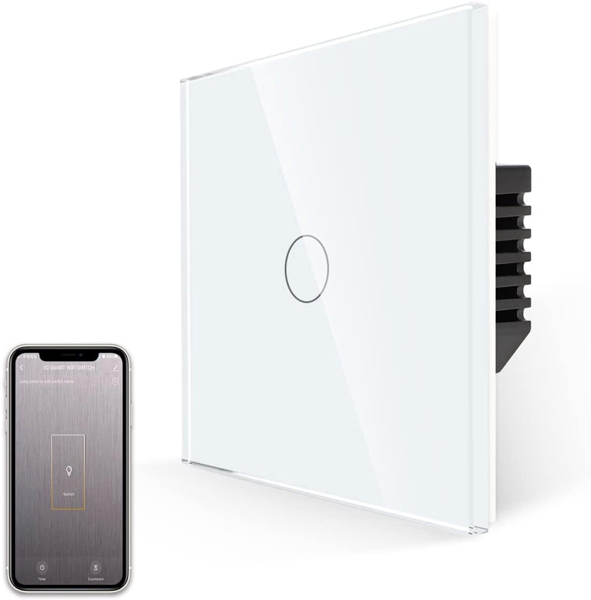 Smart Touch Lichtschakelaar zonder Nulgeleider - Wit Glas - Werkt met Alexa en Google Home - Eenvoudig te installeren - ShopVlot
