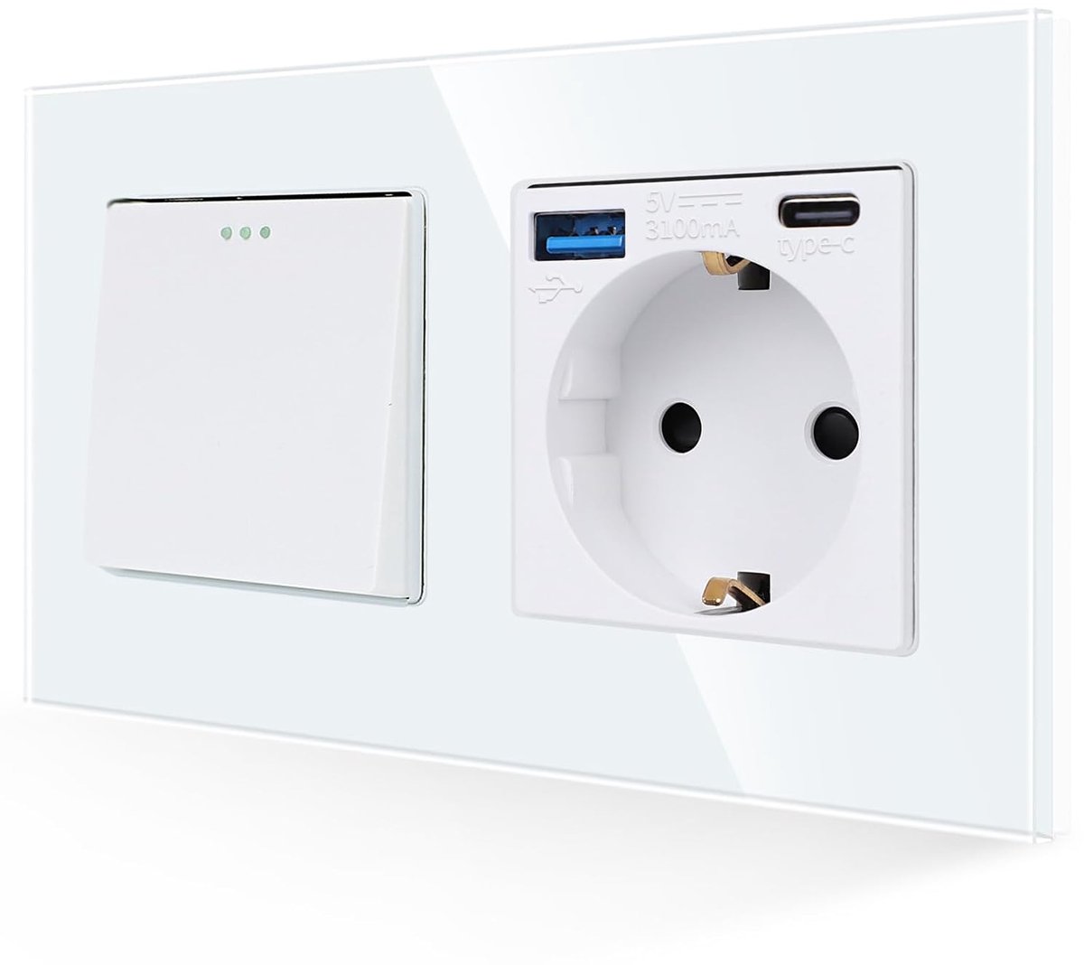 Lichtschakelaar met USB-aansluiting - Wit - Glazen paneel - Eenvoudig te installeren met 10A 250V - ShopVlot