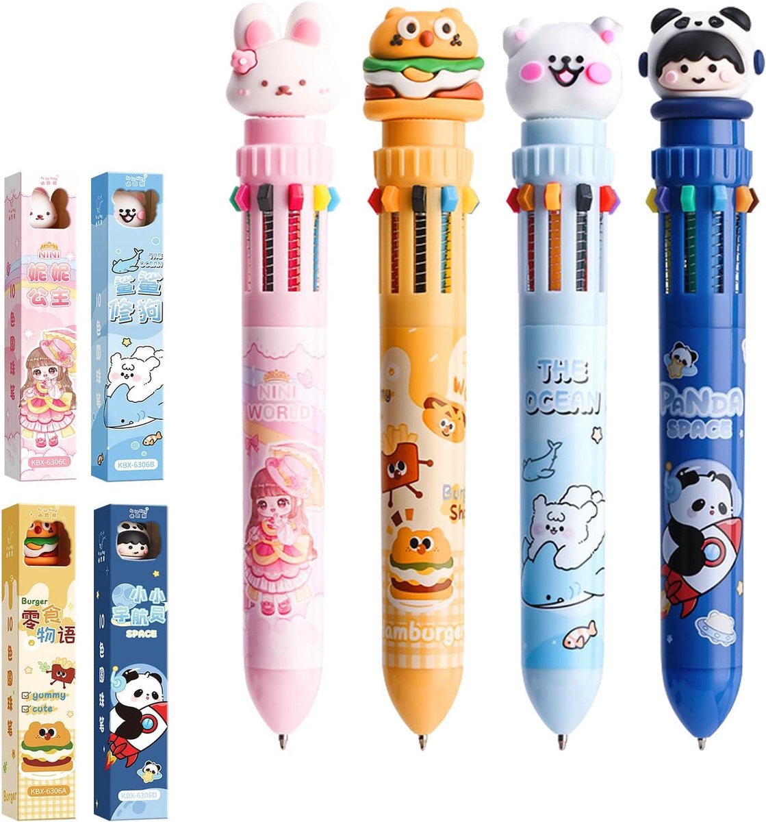 Kleurpotloden 4 stuks - 10 kleuren retractable pen - creatieve schattige cartoon pen - ideaal voor school en kantoor - ShopVlot
