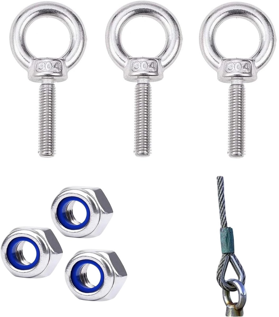 Oogbout M10 30mm - RVS 304 - 6 stuks - Voor verbindingen en ophangsystemen - ShopVlot
