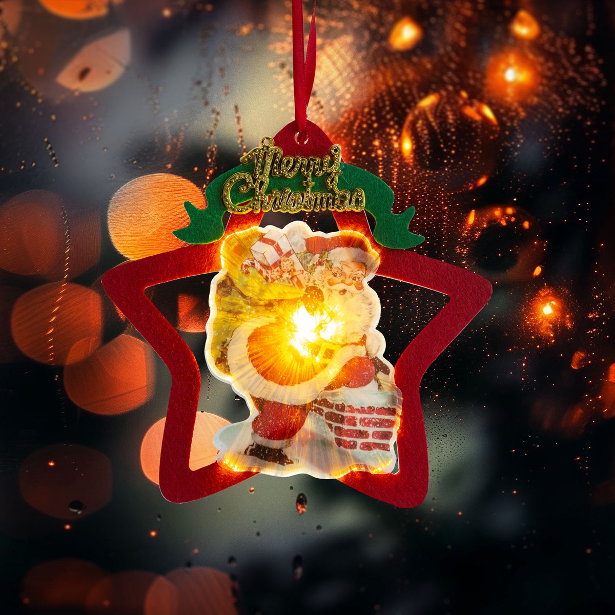 LED raamdecoratie - warm witte LED - Ster, Kerstman - zuignap 1 Stuks [58977A]