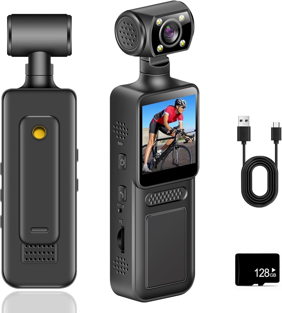 Bodycam 4K Ultra Heldere Mini Camera - 180° Draaibare Bevestiging - 128G Geheugenkaart - Perfect voor Reizen en Sport - ShopVlot