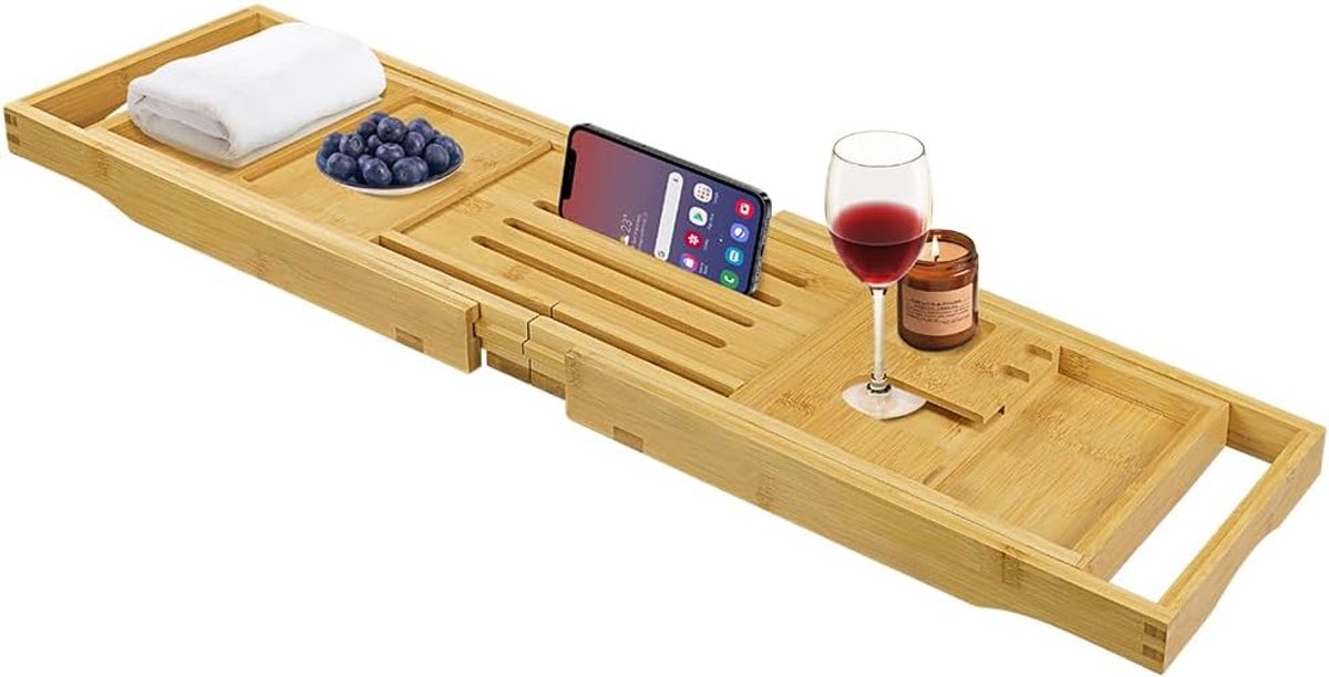 Bad Caddy Uitbreidbaar 29" tot 40" - Bamboe Bad Tafel - Waterschadebestendig - Ontspan tijdens je bad - ShopVlot