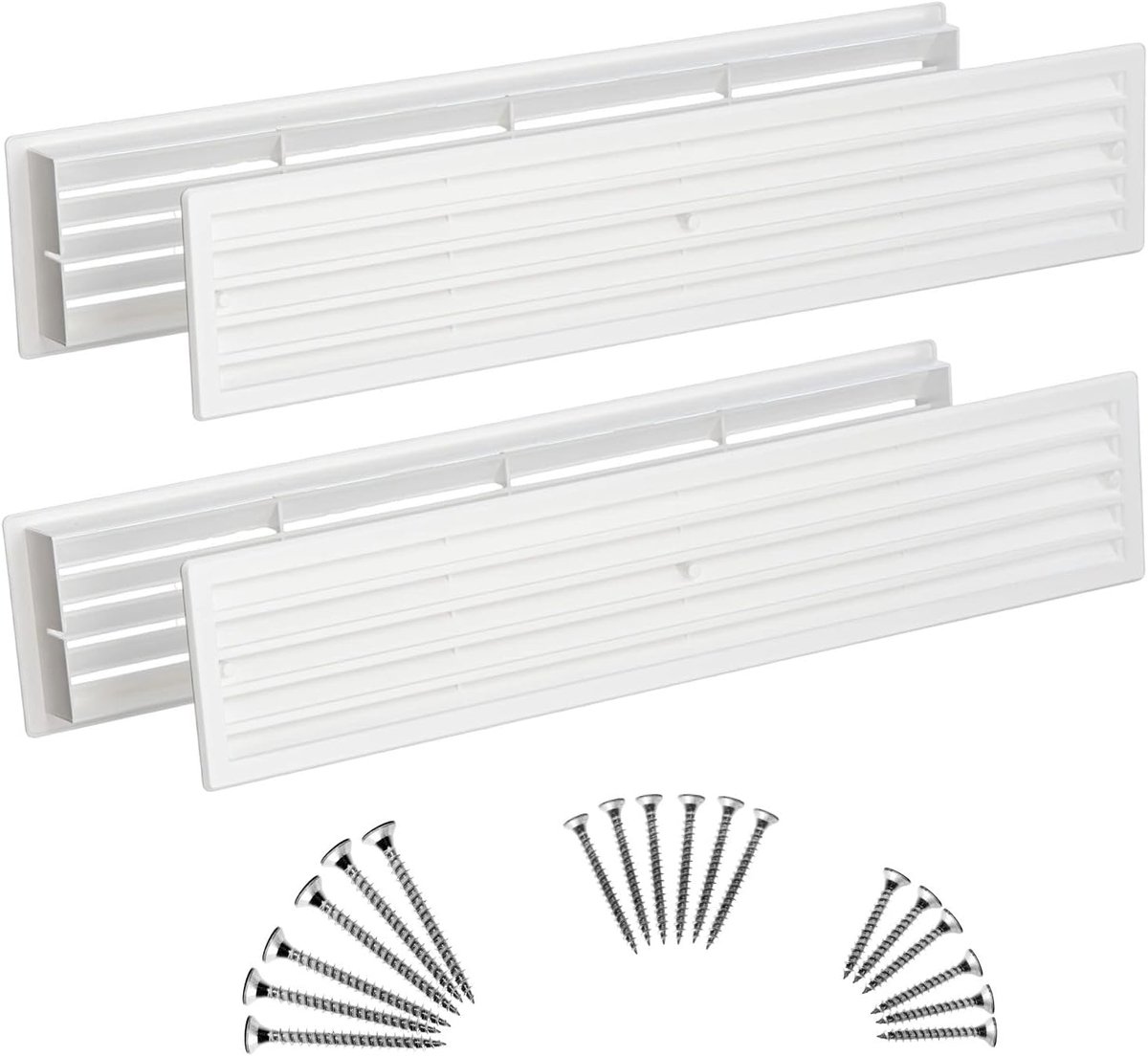 Ventilatierooster 450 x 92 mm - Witte kunststof - Dubbelzijdig met schroeven - Ideaal voor vochtige ruimtes - ShopVlot