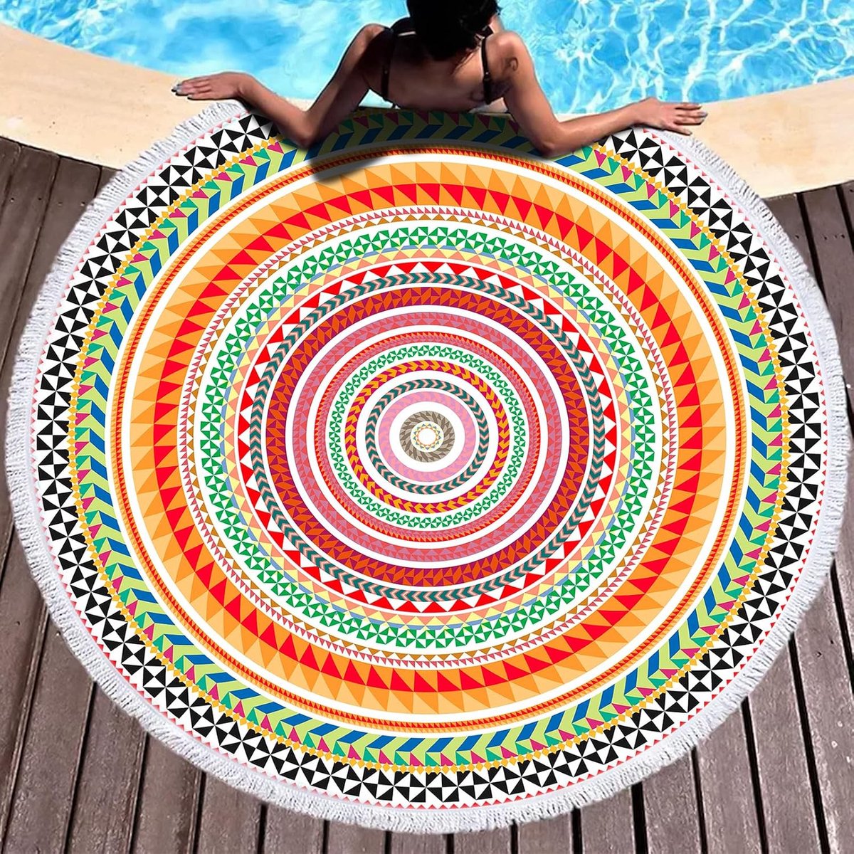 Ronde strandlaken XXL - mandala microvezel - snel drogend - perfect voor twee personen - ShopVlot