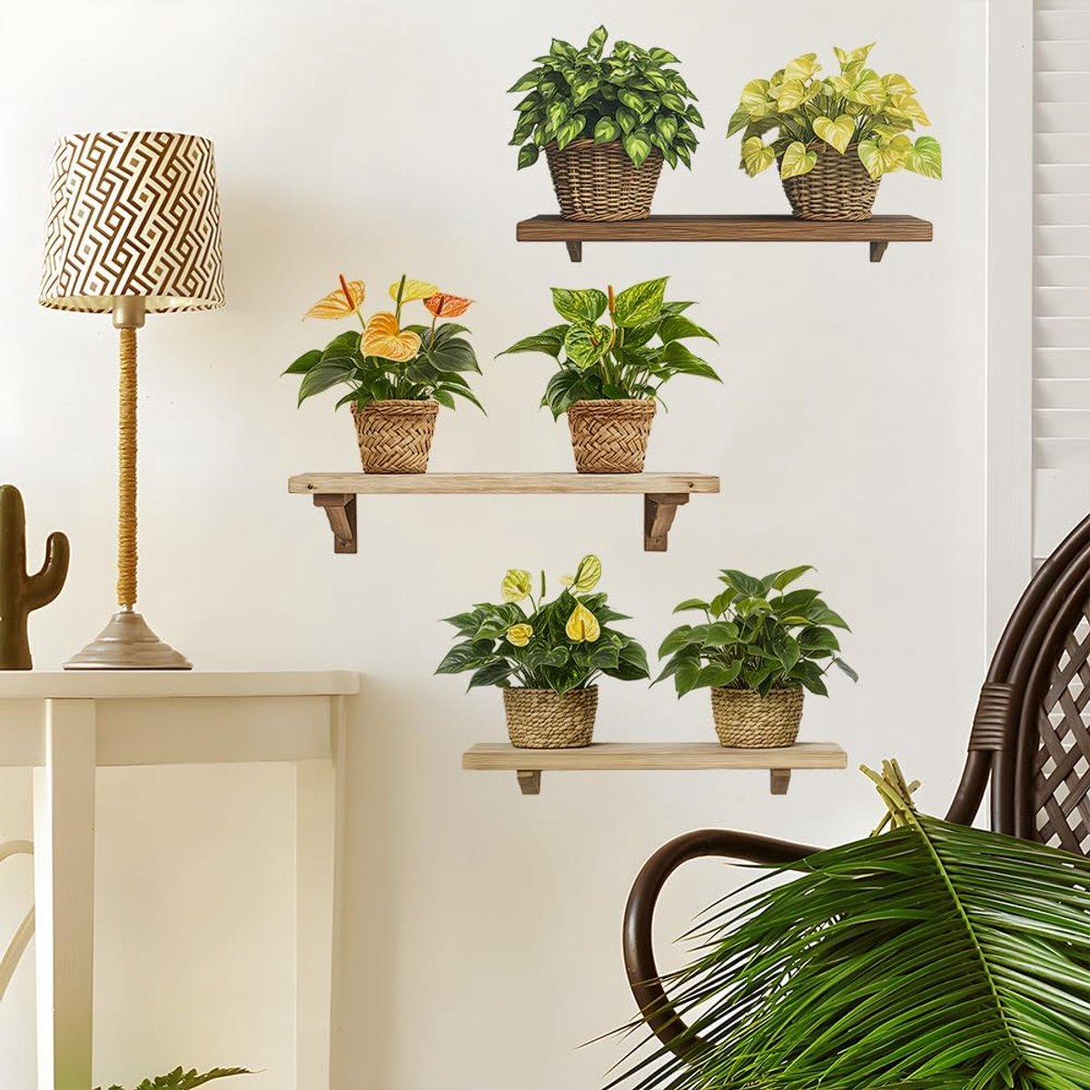 Muursticker groene plant in pot - creatief ontwerp - rustgevende sfeer - voor slaapkamer en woonkamer - ShopVlot