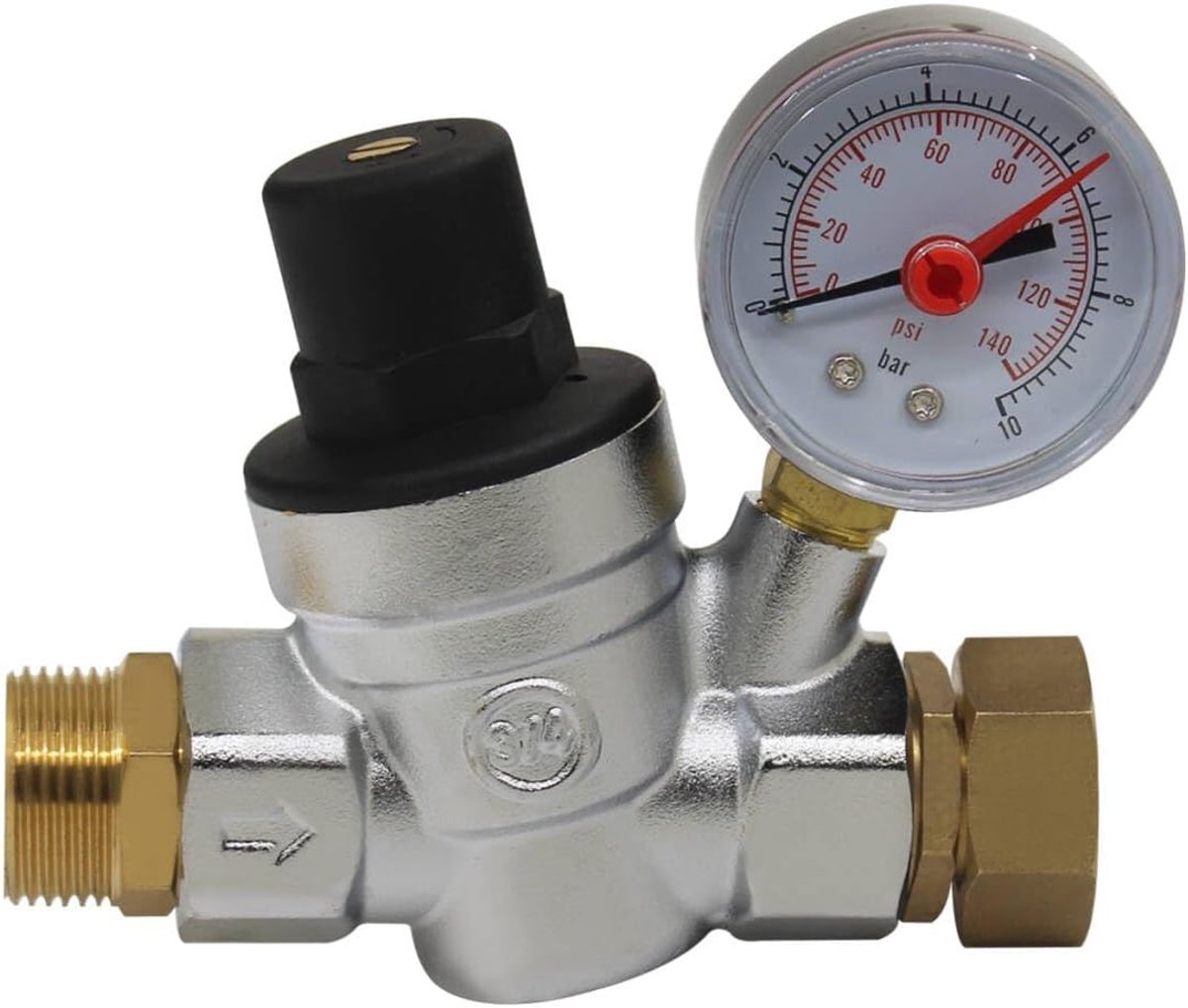 Waterdrukregelaar met manometer - messing - drukreducerend - voorkomt waterschade - ShopVlot