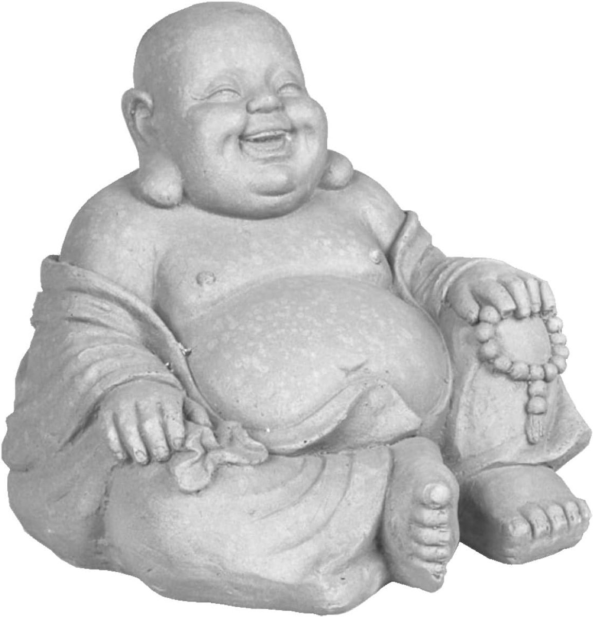 Tuindecoratie Gelukkige Boeddha - Grijs Fiber Clay - 46x42x42 cm - Perfect voor je tuin - ShopVlot