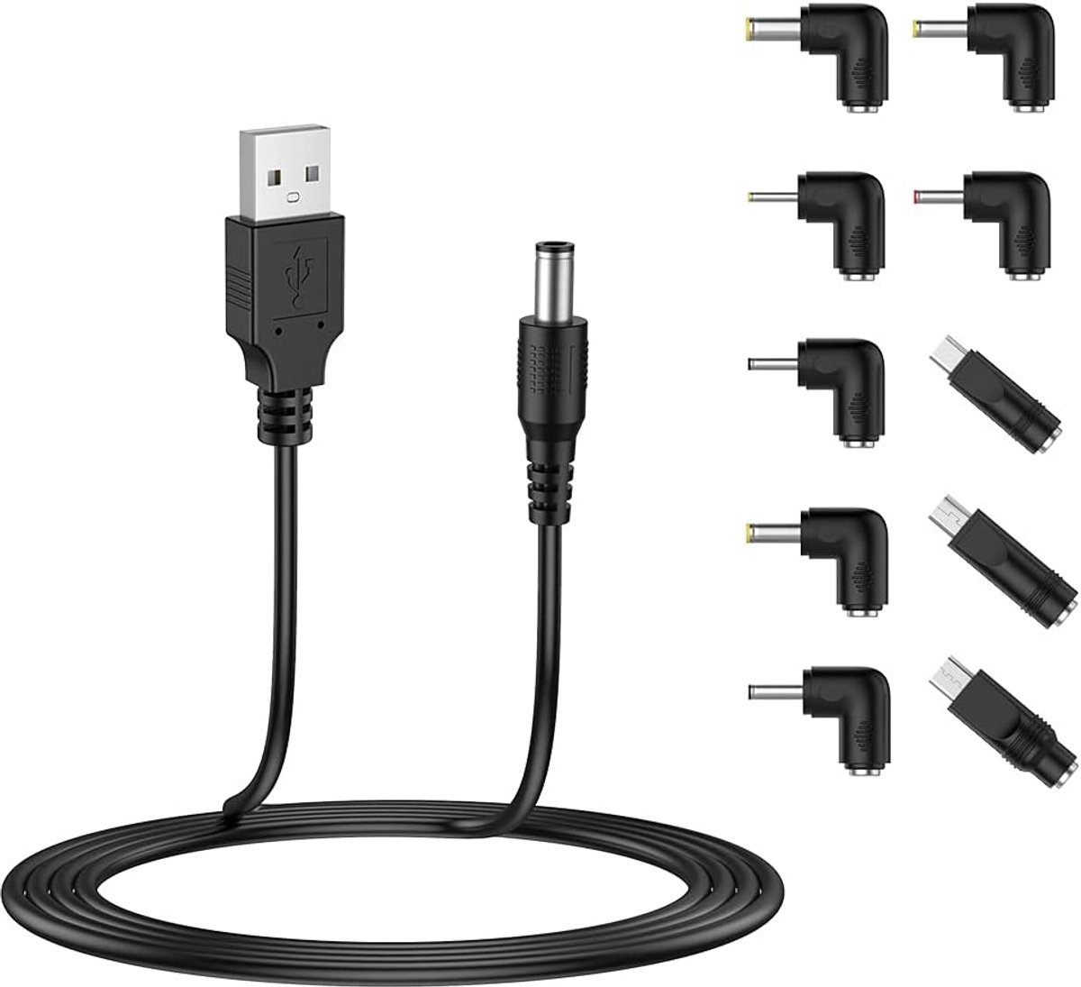 USB naar DC 5V kabel 10 in 1 - 5.5x2.1mm plug - 5 FT lengte - veelzijdige oplaadopties - ShopVlot
