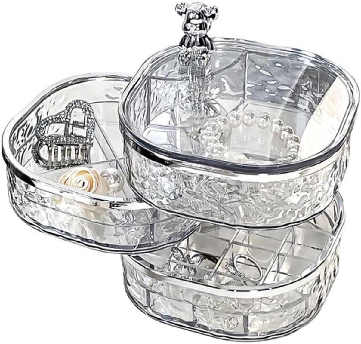 Sieradenopbergdoos 3-laags - Draaibaar met deksel - Earringhouder voor ringen, oorbellen, kettingen en armbanden - ShopVlot