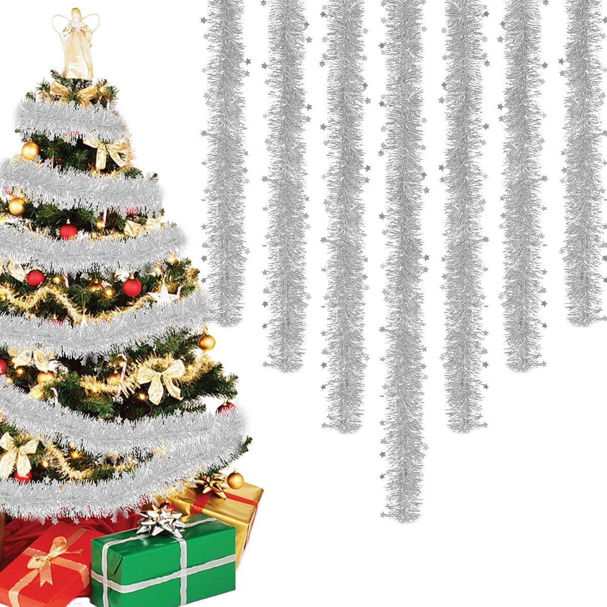 Kerstslinger 16 m - Klatergoud - Versierd met sterren - Perfect voor kerstdecoratie - ShopVlot