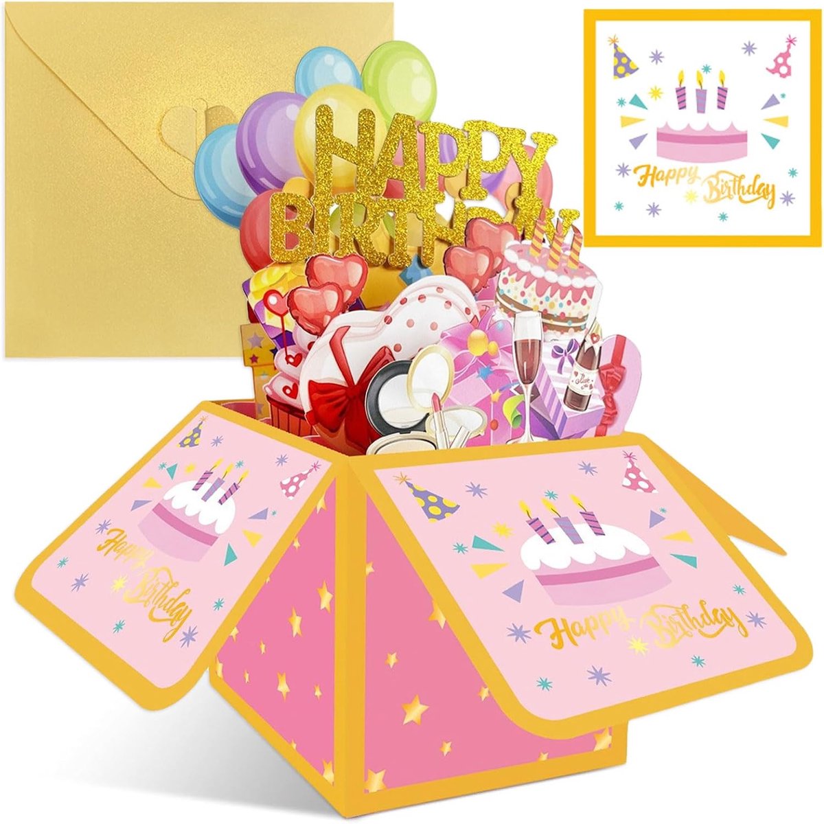 3D pop-up verjaardagskaart meisjes - kleurrijk papier - inclusief envelop en wenskaart - perfect voor uitnodigingen - ShopVlot