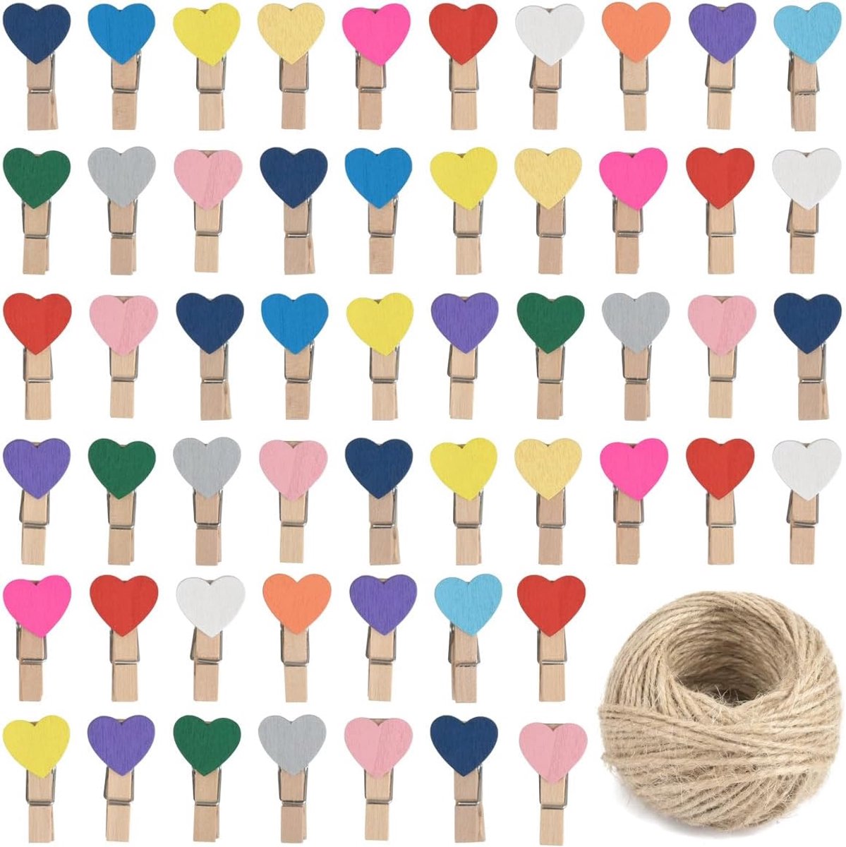 Houten Hart Klemmen 100 Stuks - Mini Houten Kledingknijpers - Kleurrijk - Voor Foto's en Decoratie - ShopVlot