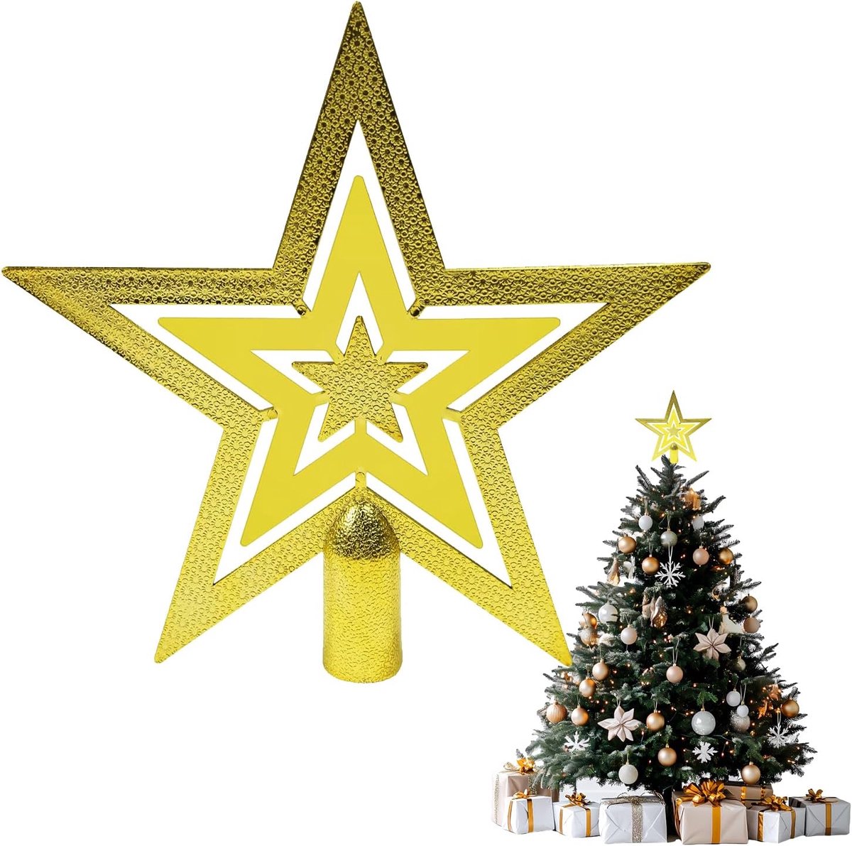 Kerstboomtopper Ster Decoratie - Glanzende Sterren - Kunststof - Voor een sprankelende kerst - ShopVlot