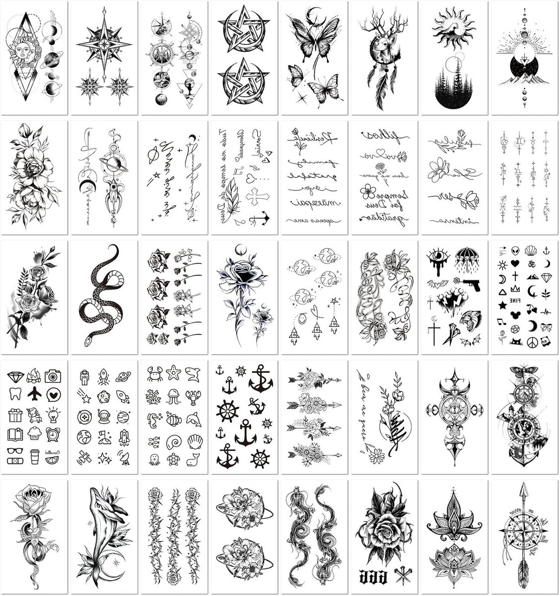 Tijdelijke tattoo stickers set - 40 bladen zwart - waterdicht - veilig en pijnloos - ShopVlot