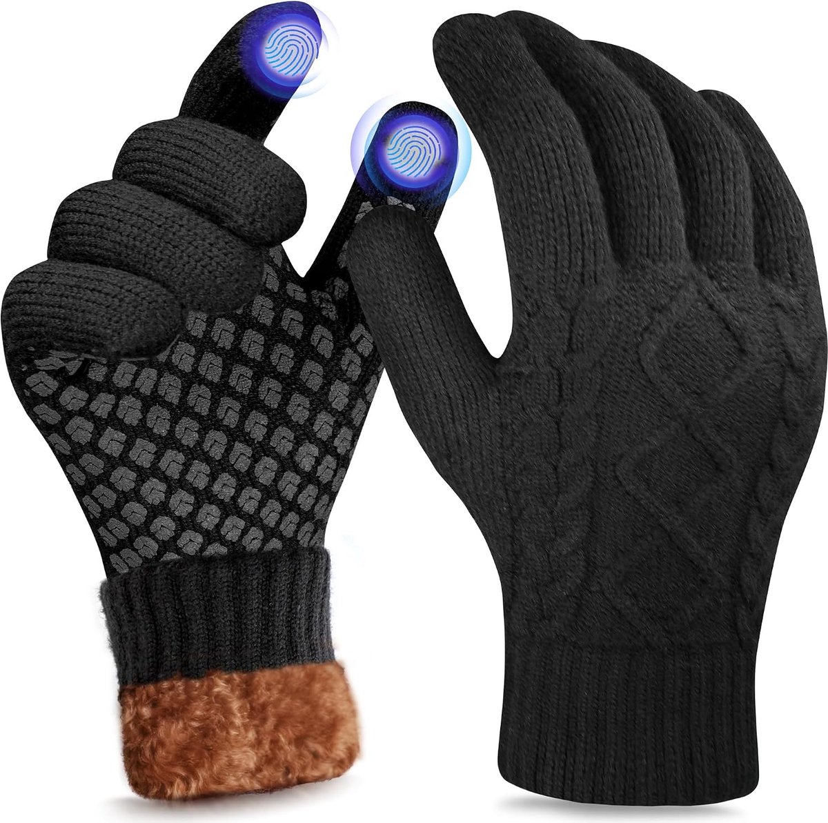 Winterhandschoenen voor mannen en vrouwen - gebreide fleece voering - touchscreen en antislip - ideaal voor fietsen - ShopVlot