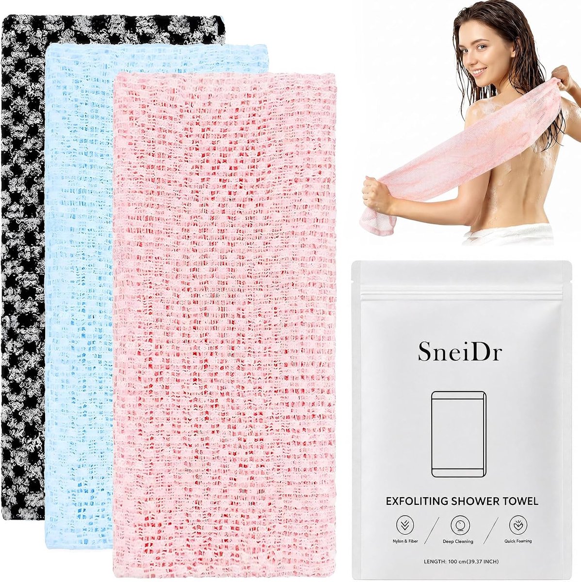 Peeling-douchehanddoek 5-delige set - nylon - exfoliërend - voor een zijdezachte huid - ShopVlot