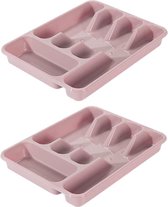 2x stuks bestekbakken/bestekhouders 5-vaks oud roze - 34 x 26 x 5 cm - Keuken opberg accessoires