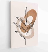 Canvas schilderij - Earth tone background foliage line art drawing with abstract shape 1 -    – 1928942345 - 80*60 Vertical