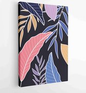 Canvas schilderij - Earth tone background foliage line art drawing with abstract shape and watercolor 3 -    – 1919347667 - 50*40 Vertical