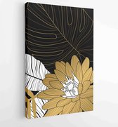 Canvas schilderij - Luxury cover design template. Lotus line arts hand draw gold lotus flower and leaves 4 -    – 1923490766 - 40-30 Vertical