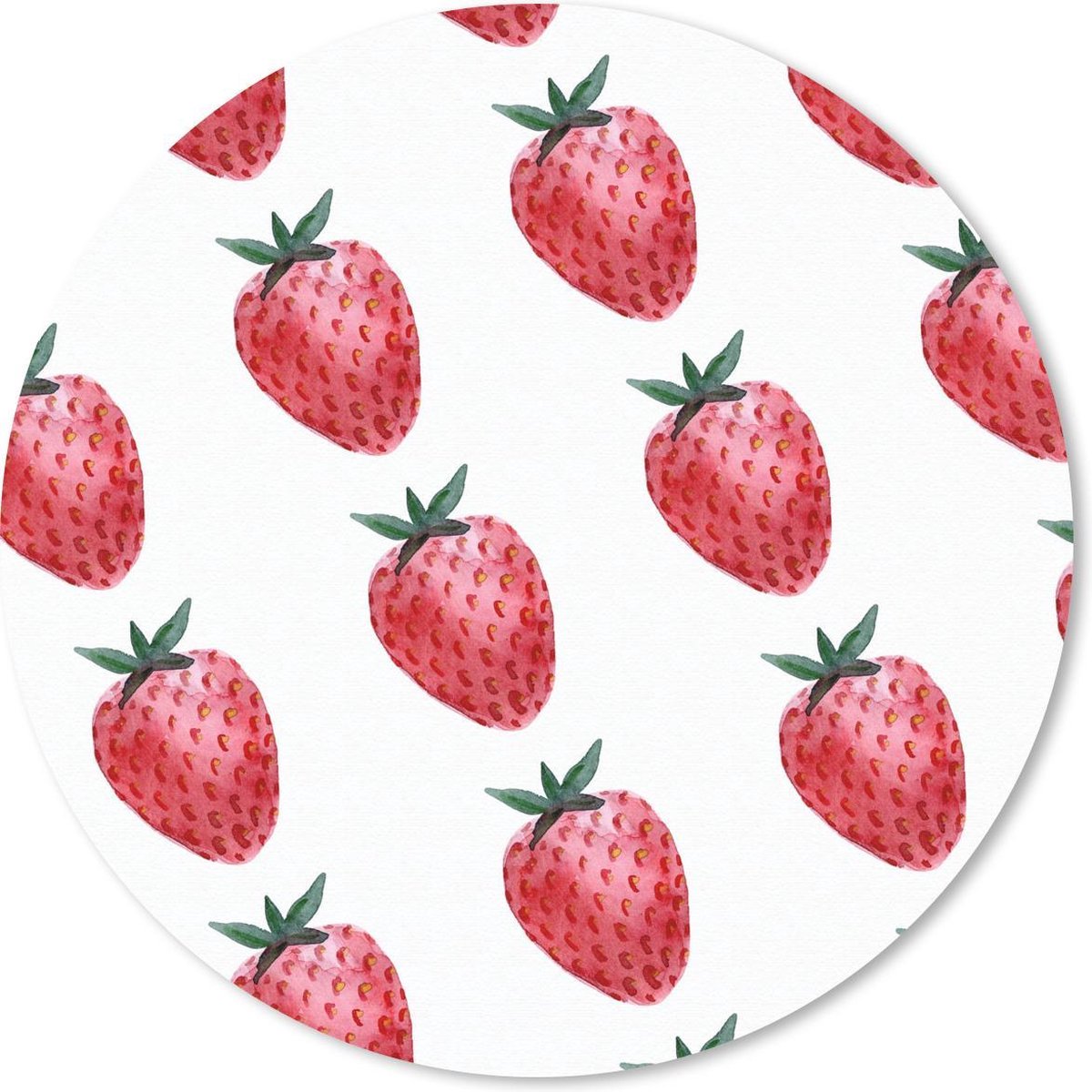 Muismat rond 40x40 cm - Mousepad Aardbei - Fruit - Wit - Ronde muismatten