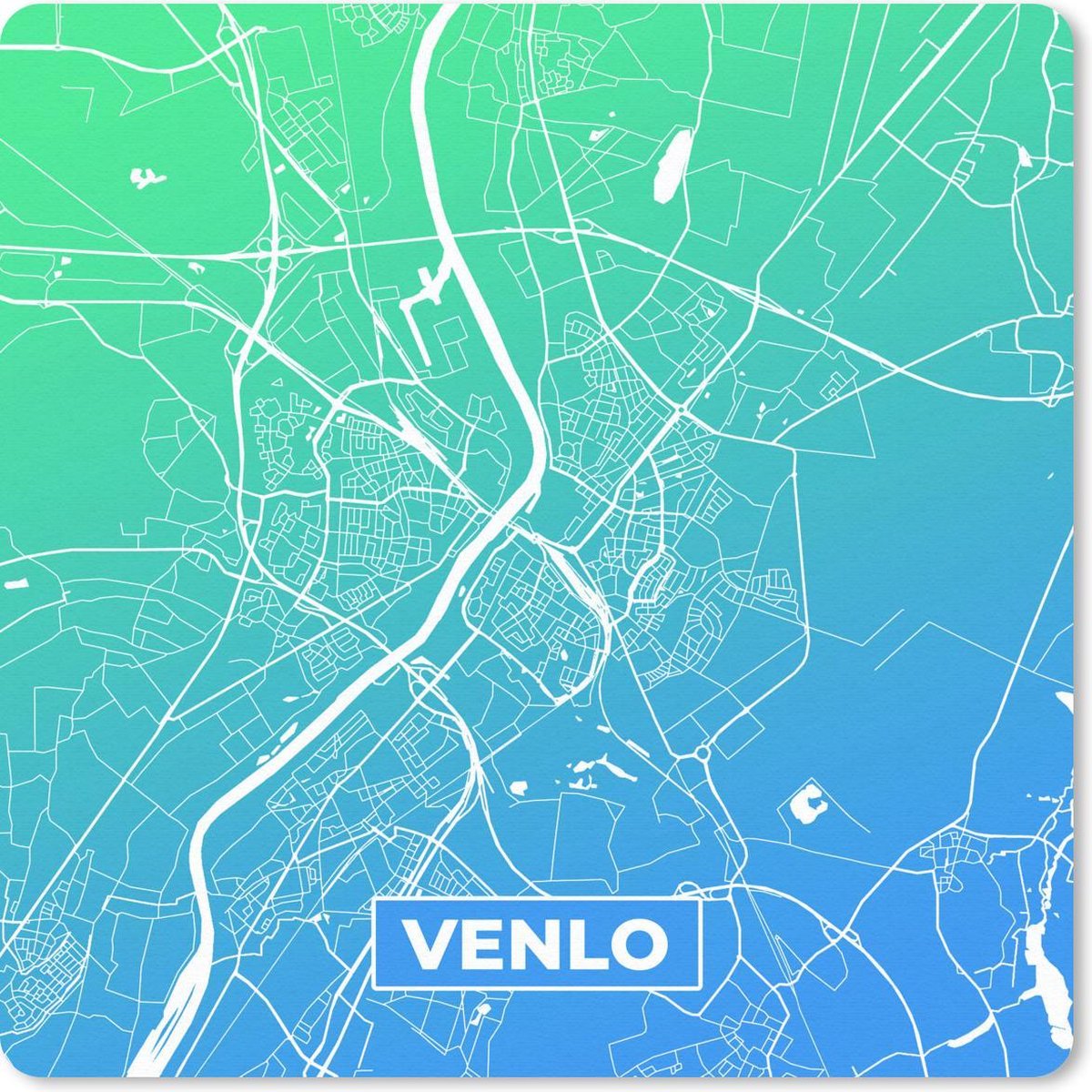 Muismat 30x30 cm - Mousepad Stadskaart - Venlo - Blauw - Groen - Muismatten