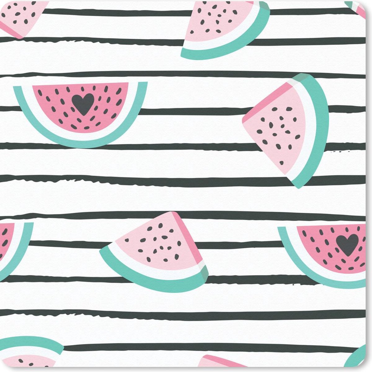 Muismat 30x30 cm - Mousepad Zomer - Watermeloen - Harten - Muismatten