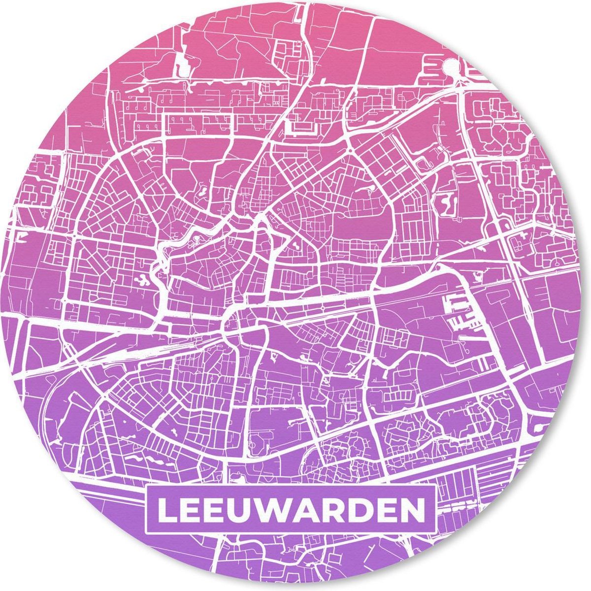 Muismat rond 40x40 cm - Mousepad Stadskaart - Leeuwarden - Paars - Ronde muismatten