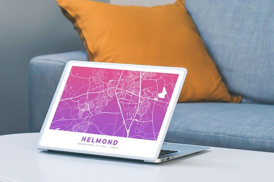 Laptop sticker - 10.1 inch - Stadskaart - Helmond - Paars - Nederland - 25x18cm - Laptopstickers - Laptop skin - Cover