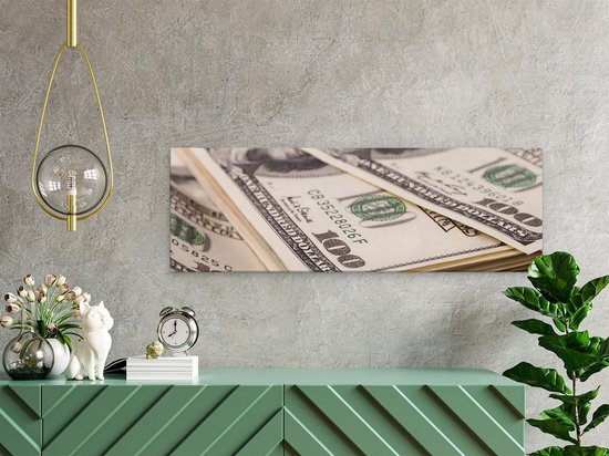 Artaza Canvas Schilderij Dollar Geld Briefjes - 60x20 - Foto Op Canvas - Canvas Print