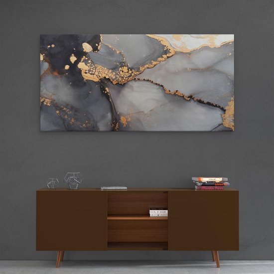 Artaza - Peinture sur toile - Art abstrait - Marbre gris avec or - 120 x 60 - Groot - Photo sur toile - Impression sur toile