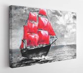 Canvas schilderij - Red sail, oil painting. Ship in the ocean. Petersburg celebration, illustration on the novel  -     482019841 - 50*40 Horizontal