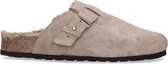 Manfield - Dames - Taupe suède pantoffels - Maat 39