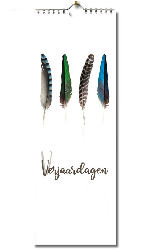 Editoo Feathers/Veren - Verjaardagskalender - 14x30cm - 13 pagina's - Linda Thijsen