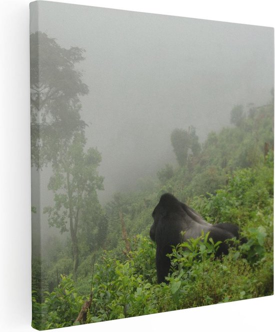 Artaza Canvas Schilderij Gorilla in het Woud tijdens de Mist - 80x80 - Groot - Foto Op Canvas - Canvas Print