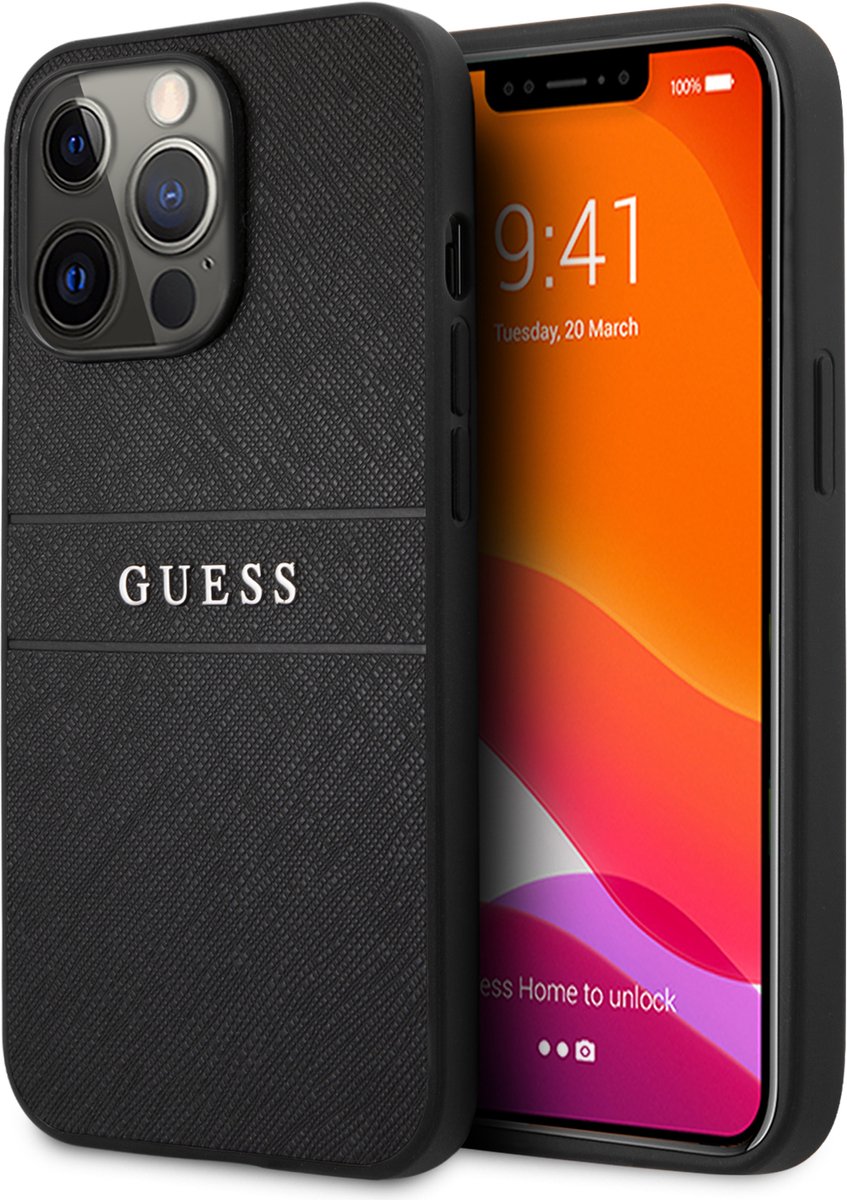 Guess Saffiano PU leren Backcase geschikt voor iPhone 13 Pro Max hoesje Zwart
