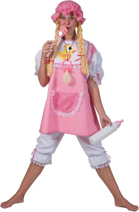 Funny Fashion - Grote Baby Kostuum - Grote Zuurstok Roze Baby - Vrouw - Roze - Maat 36-38 - Carnavalskleding - Verkleedkleding
