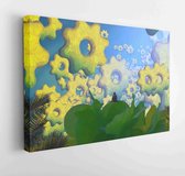 Canvas schilderij - Gear symbol. Machinery. 2d illustration. Abstract dreamlike motivational image. Illustration of person being in a dream in imaginary world.  -     1314849149 -