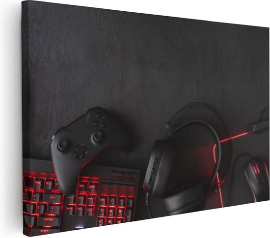 Artaza Canvas Schilderij Gaming Spullen - Accessoires - Controller - 30x20 - Klein - Foto Op Canvas - Canvas Print