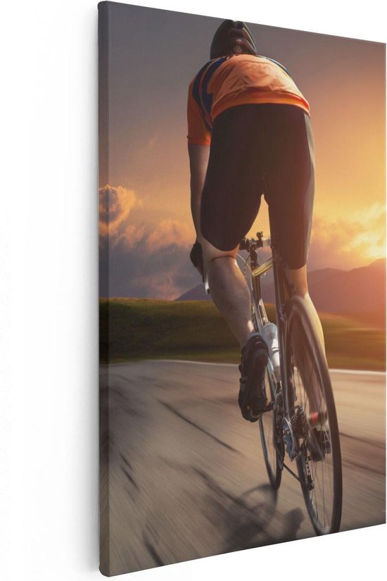 Artaza - Peinture sur toile - Cyclisme cycliste sur la route au coucher du soleil - 20 x 30 - Klein - Photo sur toile - Impression sur toile